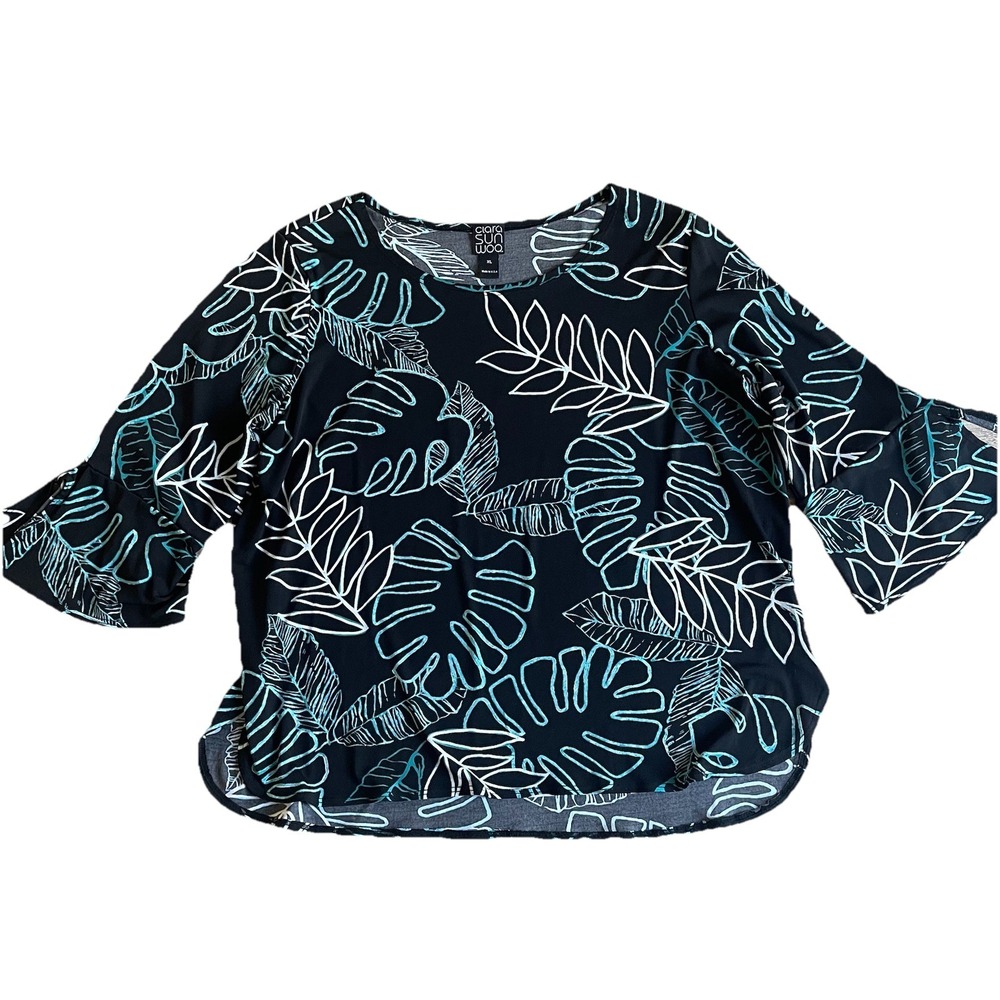 Clara‎ Sun Woo Tunic Top Womens Medium Shirt Floral Boxy Artisan Smooth Leaf